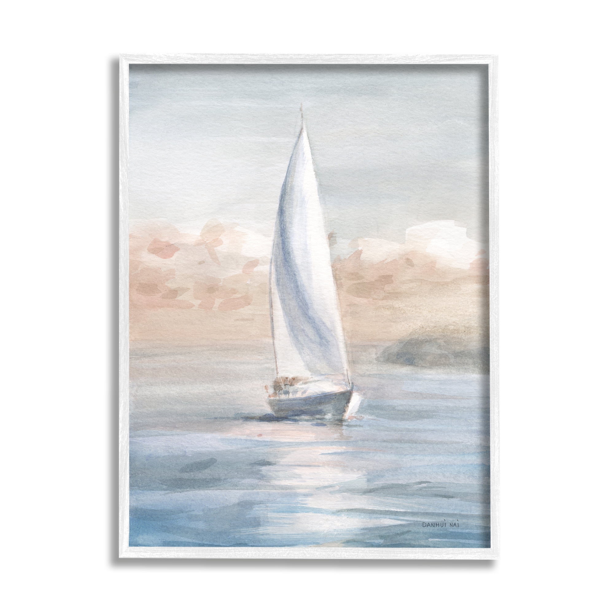 Stupell Indtries Sailboat Under Cloudy Morning Sunrise Soft Contemporary Ocean,11 x 14,Design by Danhui Nai