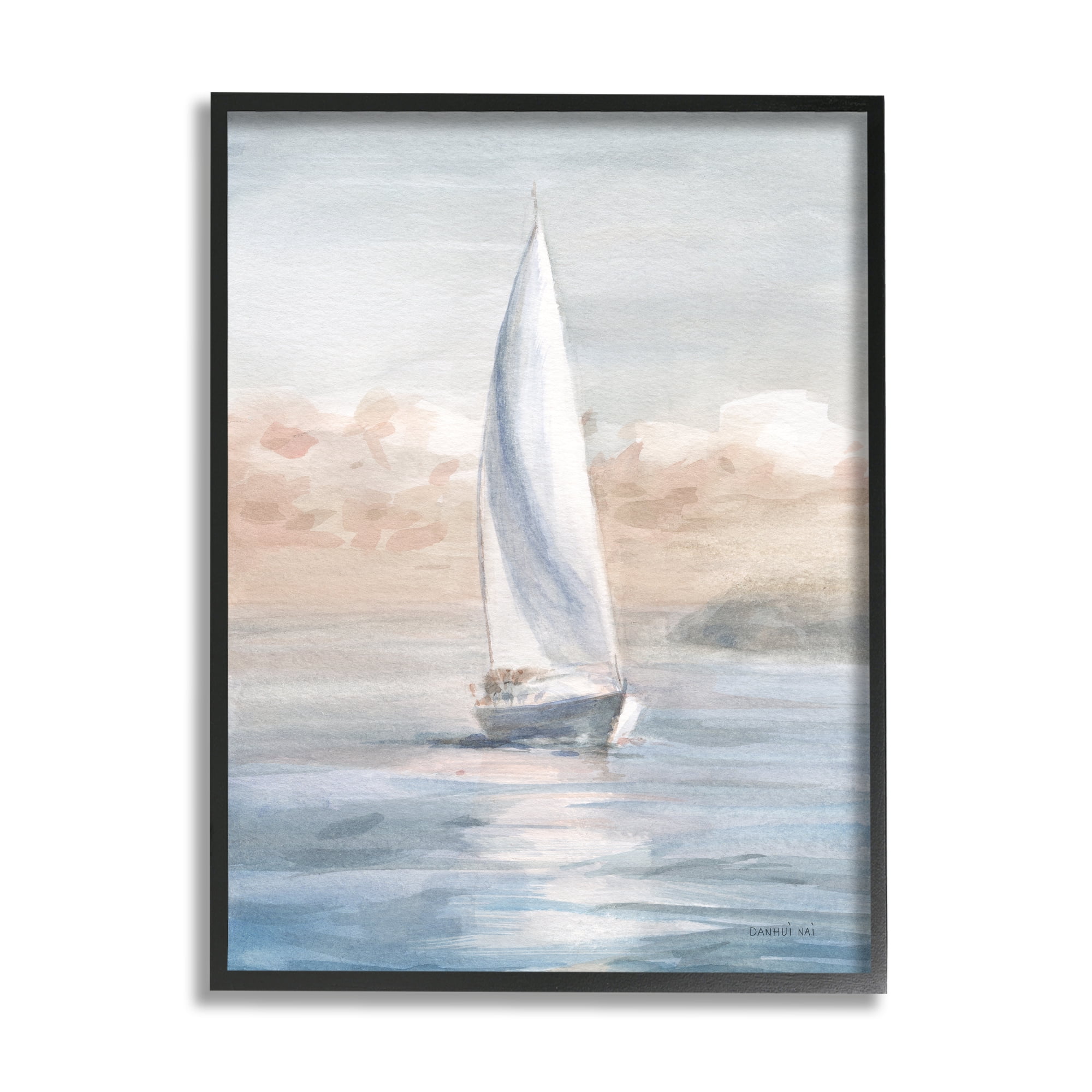 Stupell Indtries Sailboat Under Cloudy Morning Sunrise Soft Contemporary Ocean,16 x 20,Design by Danhui Nai
