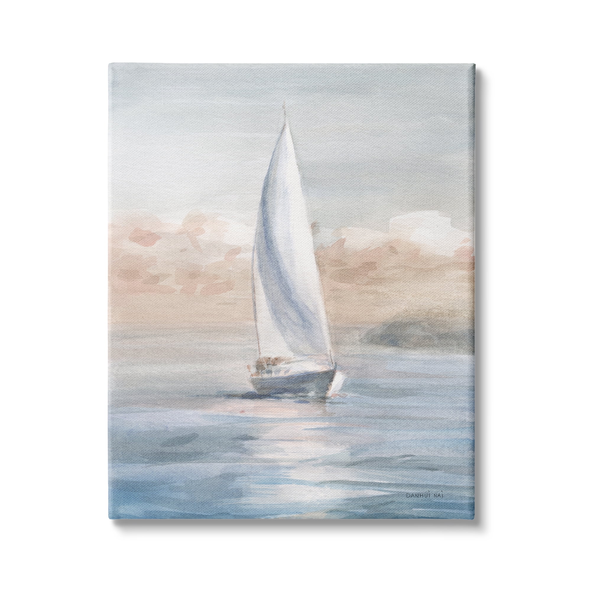 Stupell Indtries Sailboat Under Cloudy Morning Sunrise Soft Contemporary Ocean,30 x 40,Design by Danhui Nai