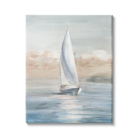 Stupell Indtries Sailboat Under Cloudy Morning Sunrise Soft Contemporary Ocean,36 x 48,Design by Danhui Nai