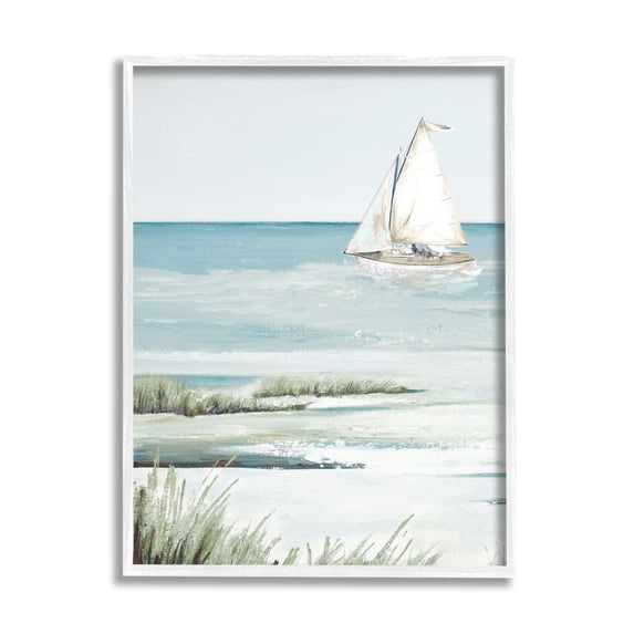 Stupell Indtries Sailing the Bay Soft Traditional Grassy Nautical Landscape,16 x 20,Design by Patricia Pinto
