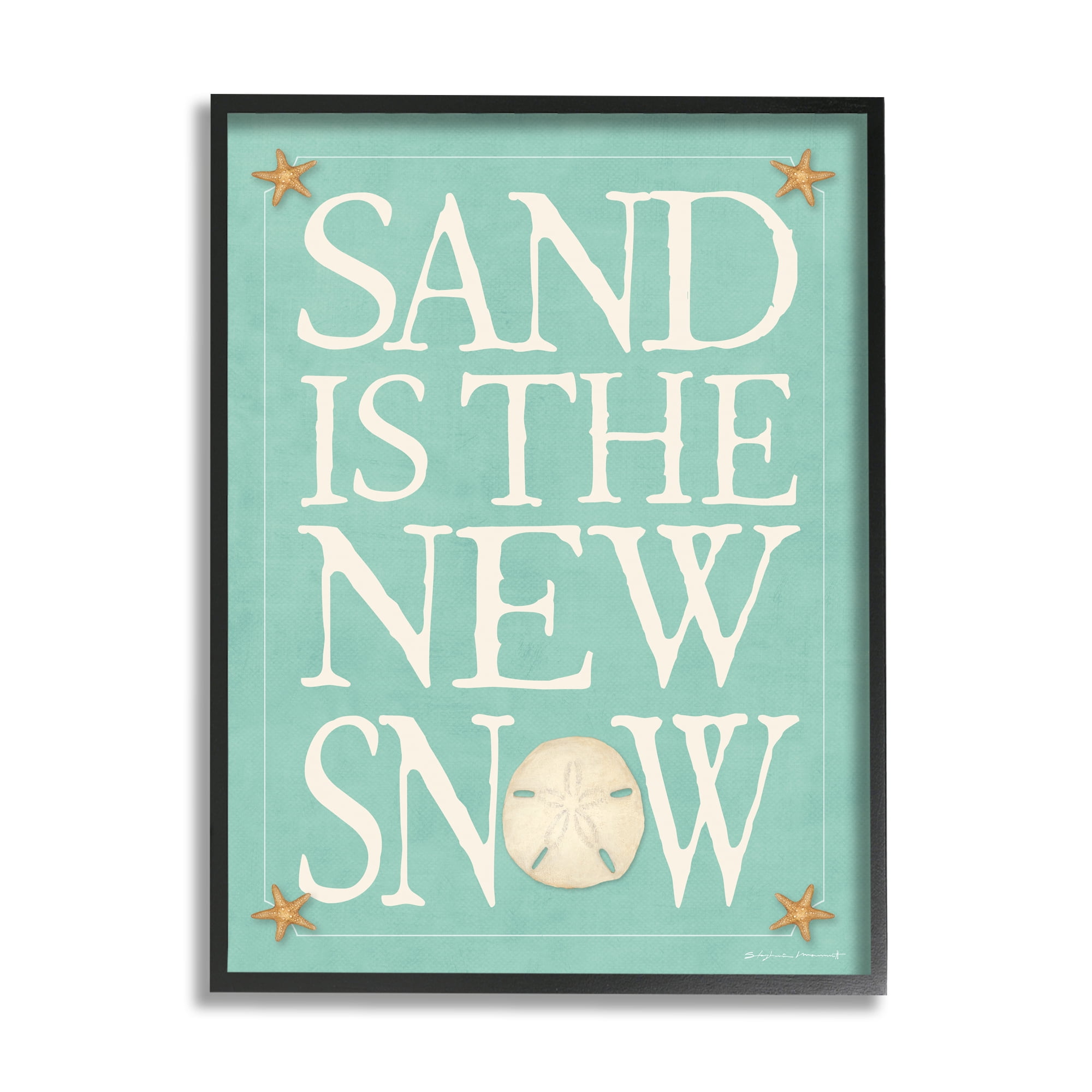 Stupell Industries Sand is the New Snow Nautical Winter Starfish Nature Painting Black Framed Art Print Wall Art, 24 x 30
