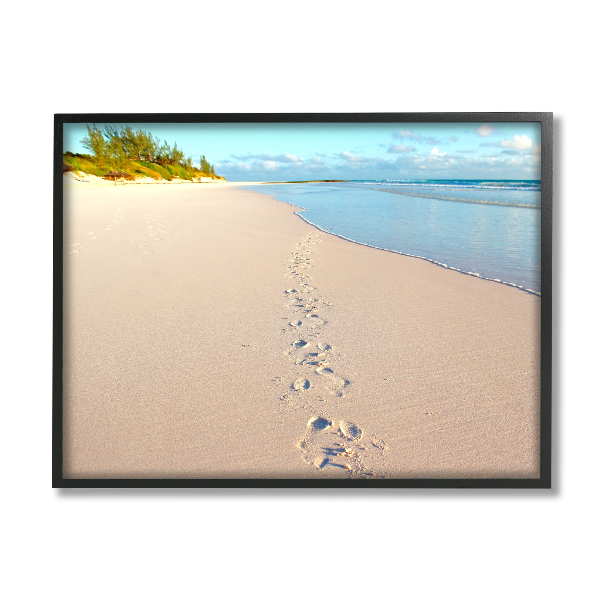 Stupell Indtries Sandy Footprints Across Beach Coastline Cloudy Nautical Horizon,14 x 11,Design by Jairo Rodriguez