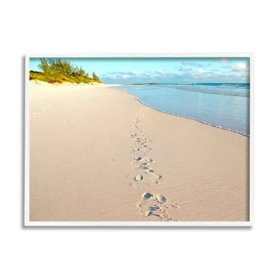 Stupell Indtries Sandy Footprints Across Beach Coastline Cloudy Nautical Horizon,14 x 11,Design by Jairo Rodriguez