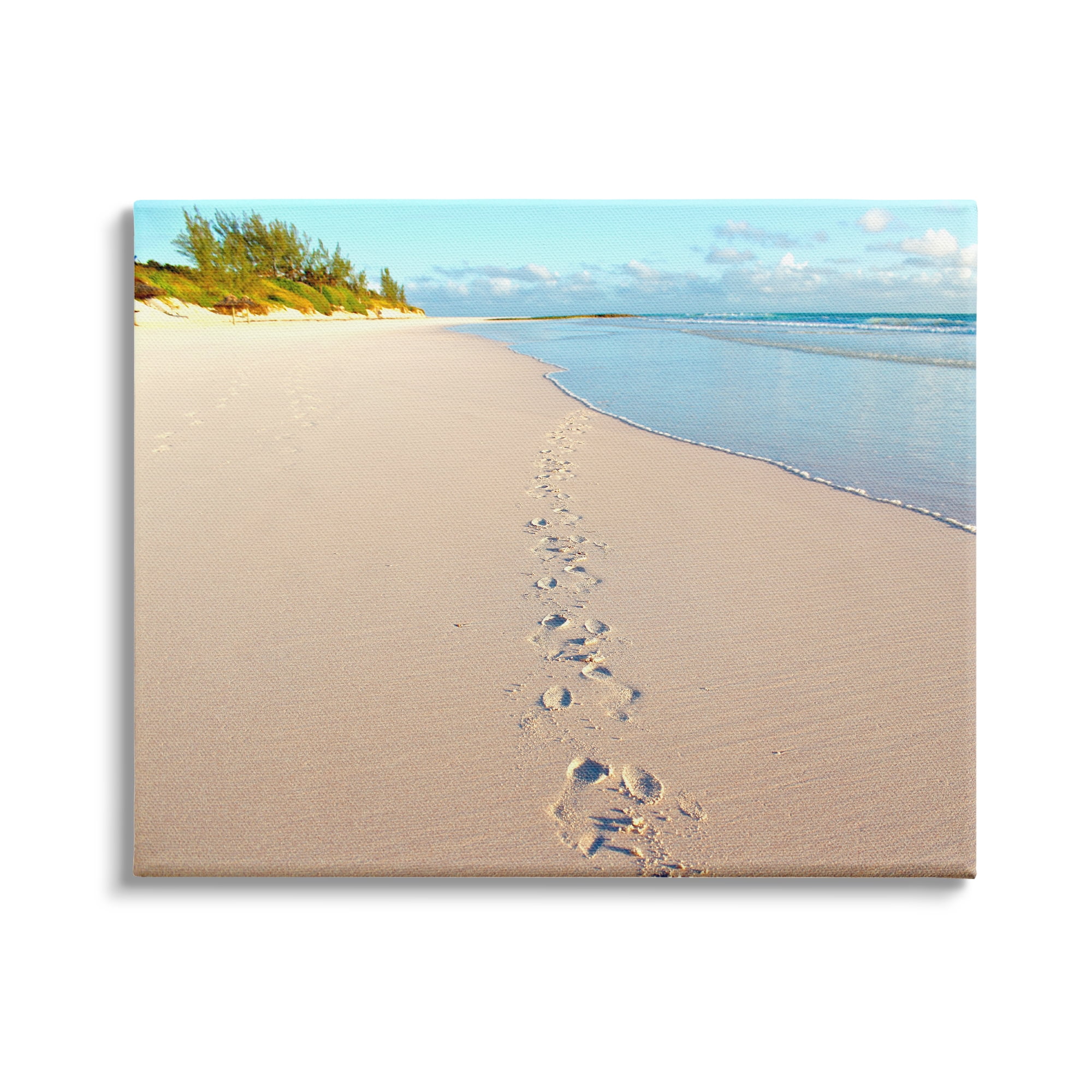 Stupell Indtries Sandy Footprints Across Beach Coastline Cloudy Nautical Horizon,48 x 36,Design by Jairo Rodriguez