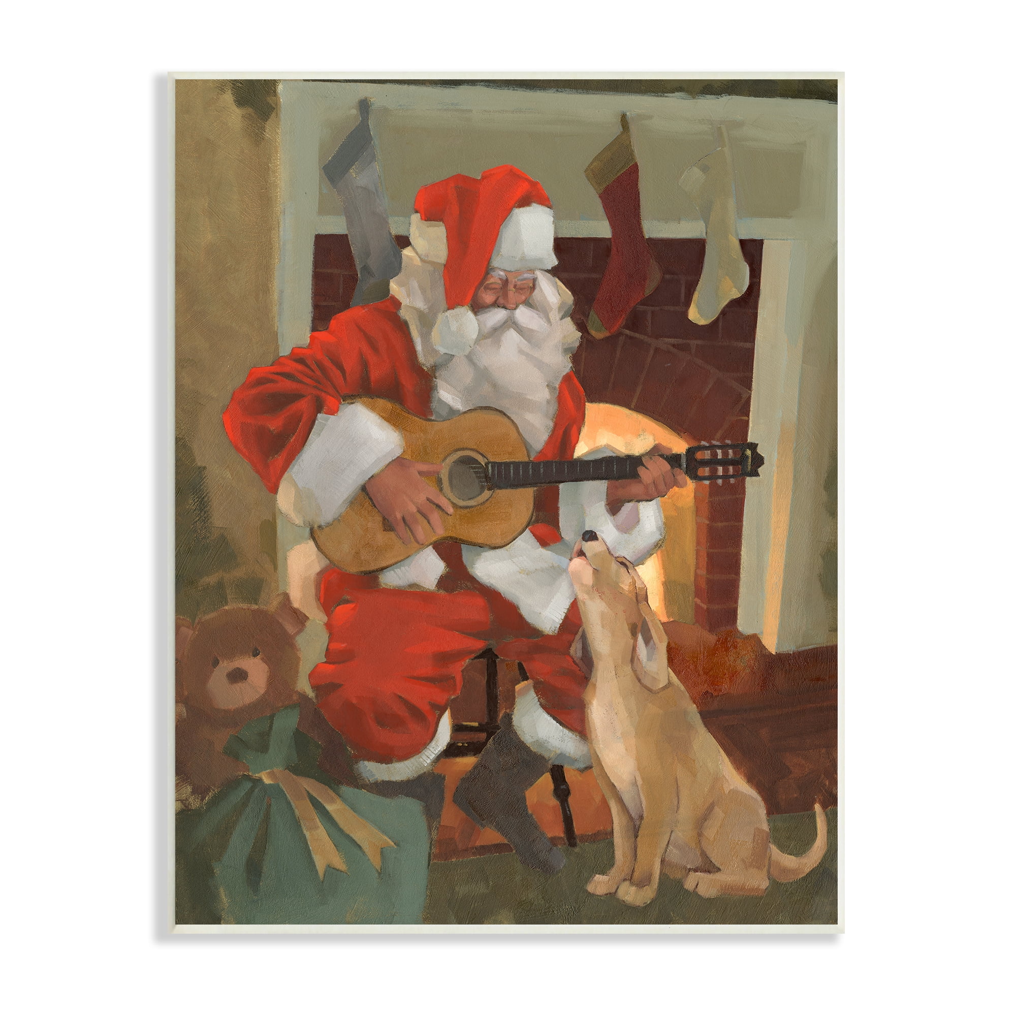Stupell Indtries Santa Clae Playing Guitar Christmas Family Dog Singing, 13 x 19, Design by Jacob Green