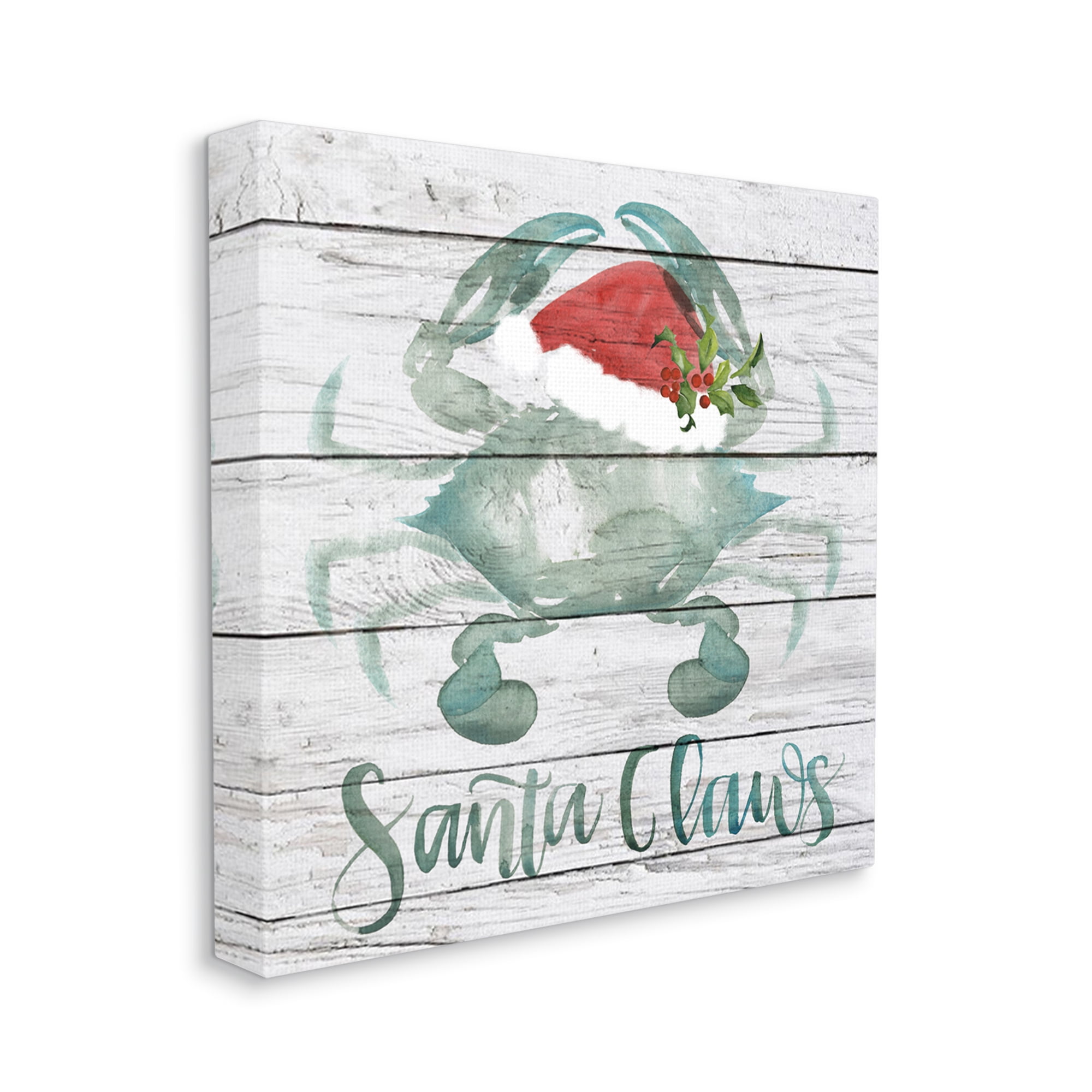 Stupell Industries Santa Claws Blue Crab Nautical Pun Christmas Nature Painting Gallery Wrapped Canvas Art Print Wall Art, 24 x 24
