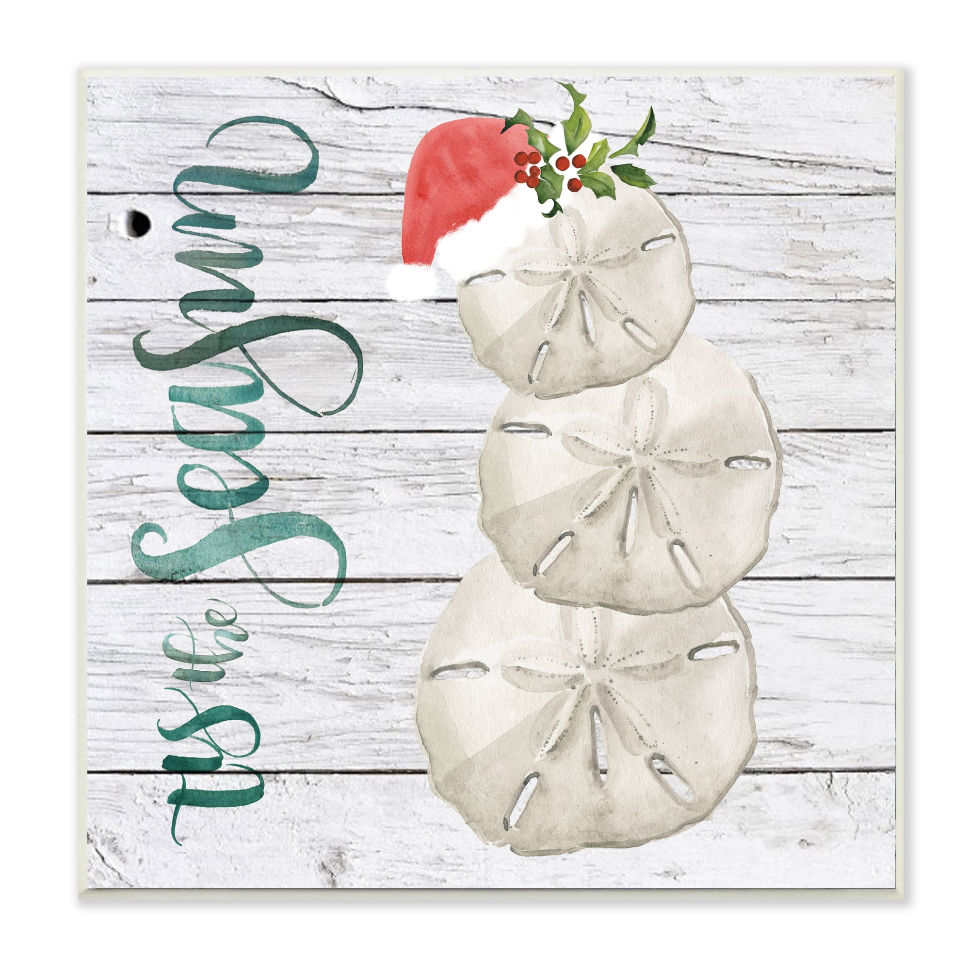 Stupell Industries Tis the Sea Sun Phrase Christmas Sand Dollars Nature Painting Unframed Art Print Wall Art, 12 x 12