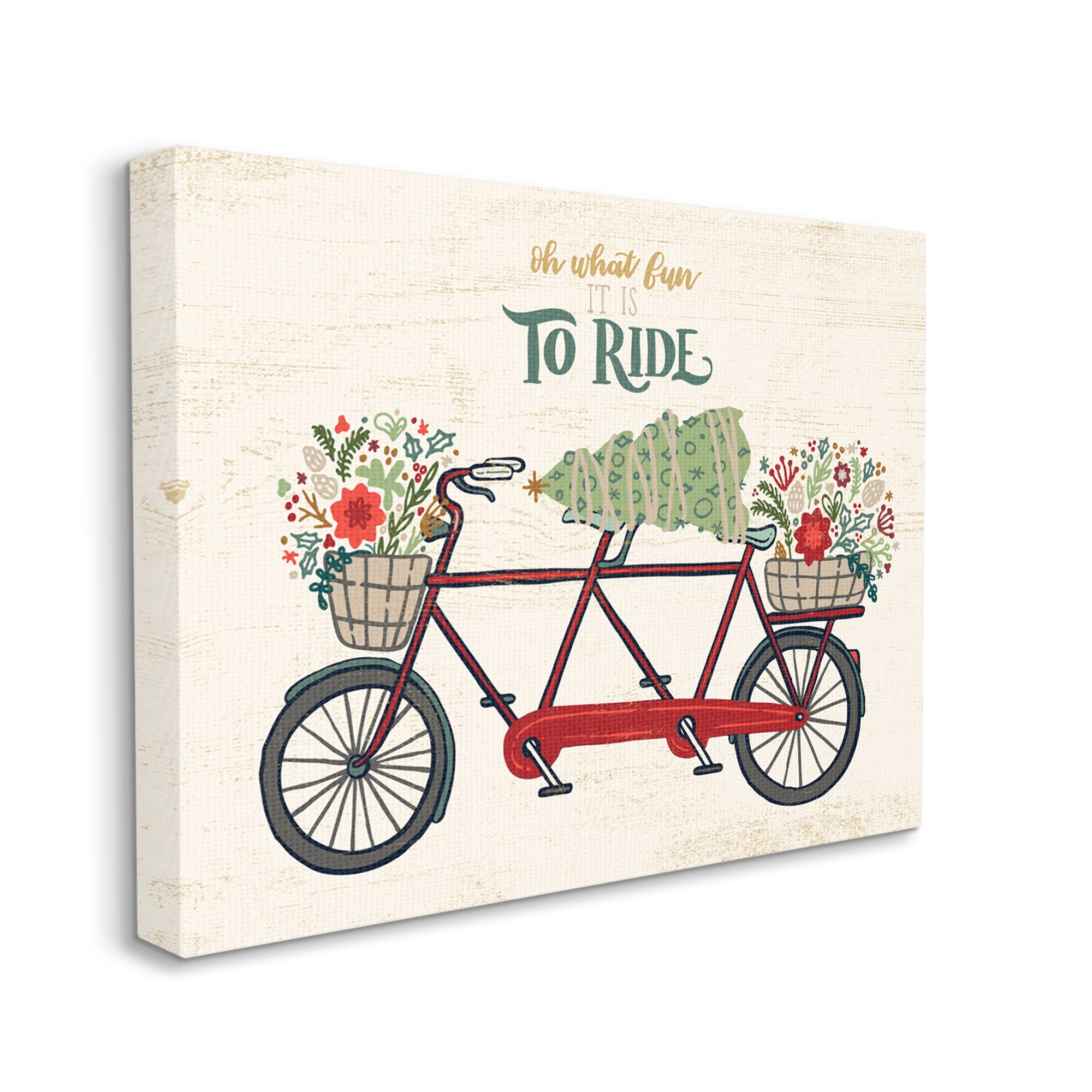Stupell Industries Oh What Fun Christmas Sentiments Red Tandem Bicycle Transportation Painting Gallery Wrapped Canvas Art Print Wall Art, 36 x 48