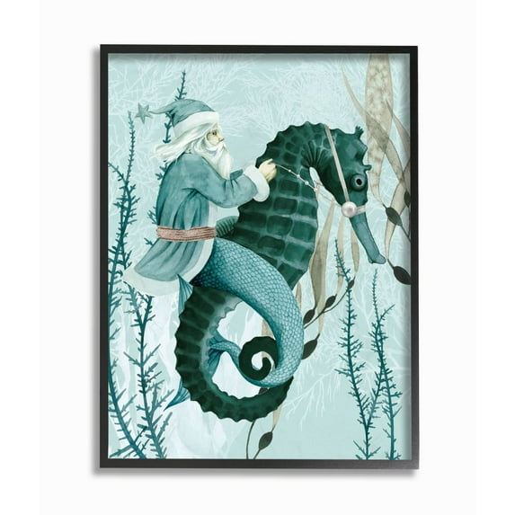 Stupell Indtries Sea Santa Ocean Christmas Holiday Blue Green Design Framed Wall Art by Grace Popp