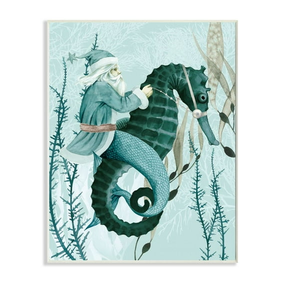 Stupell Industries Sea Santa Ocean Christmas Holiday Blue Green Design Wall Plaque by Grace Popp