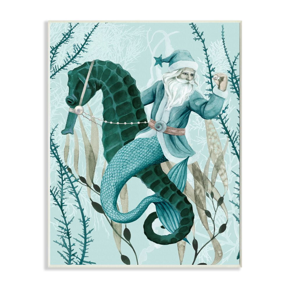 Stupell Indtries Sea Santa Ocean Holiday Christmas Blue Green Design Wall Plaque by Grace Popp