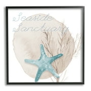 Stupell Indtries Seaside Sanctuary Phrase Soft Blue Starfish Brown Kelp,12 x 12,Design by Lucille Price