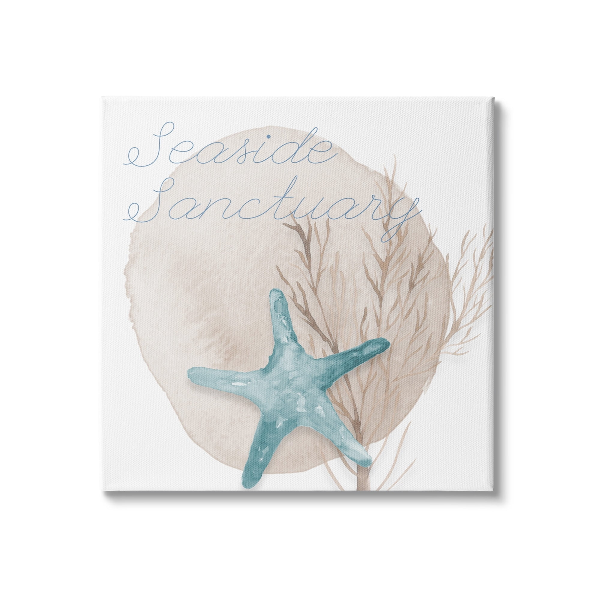 Stupell Indtries Seaside Sanctuary Phrase Soft Blue Starfish Brown Kelp,30 x 30,Design by Lucille Price