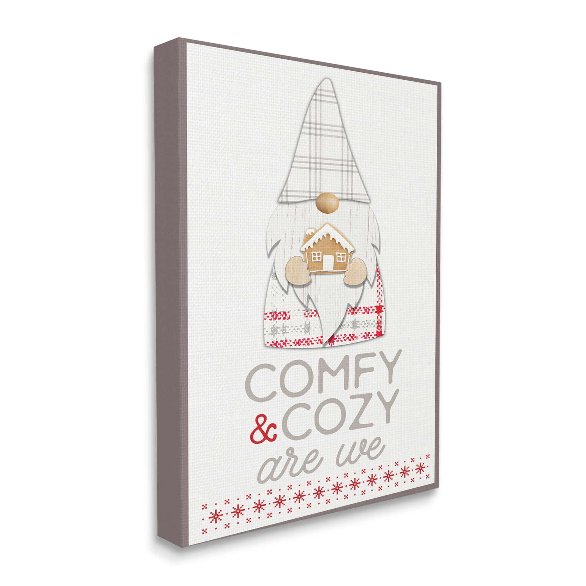 Stupell Industries Comfy and Cozy Phrase Red Plaid Christmas Gnome Fairy Tales & Fantasy Painting Gallery Wrapped Canvas Art Print Wall Art, 16 x 20