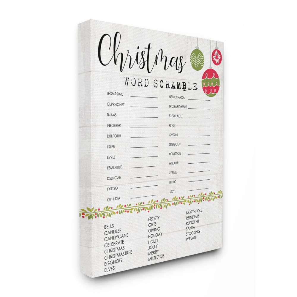 Stupell Indtries Seasonal Christmas Word Scramble Activity Winter Holiday Canvas Wall Art Design by Daphne Polselli, 16" x 20"