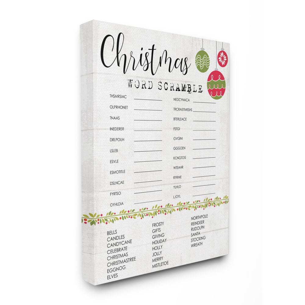 Stupell Indtries Seasonal Christmas Word Scramble Activity Winter Holiday Canvas Wall Art Design by Daphne Polselli, 36" x 48"