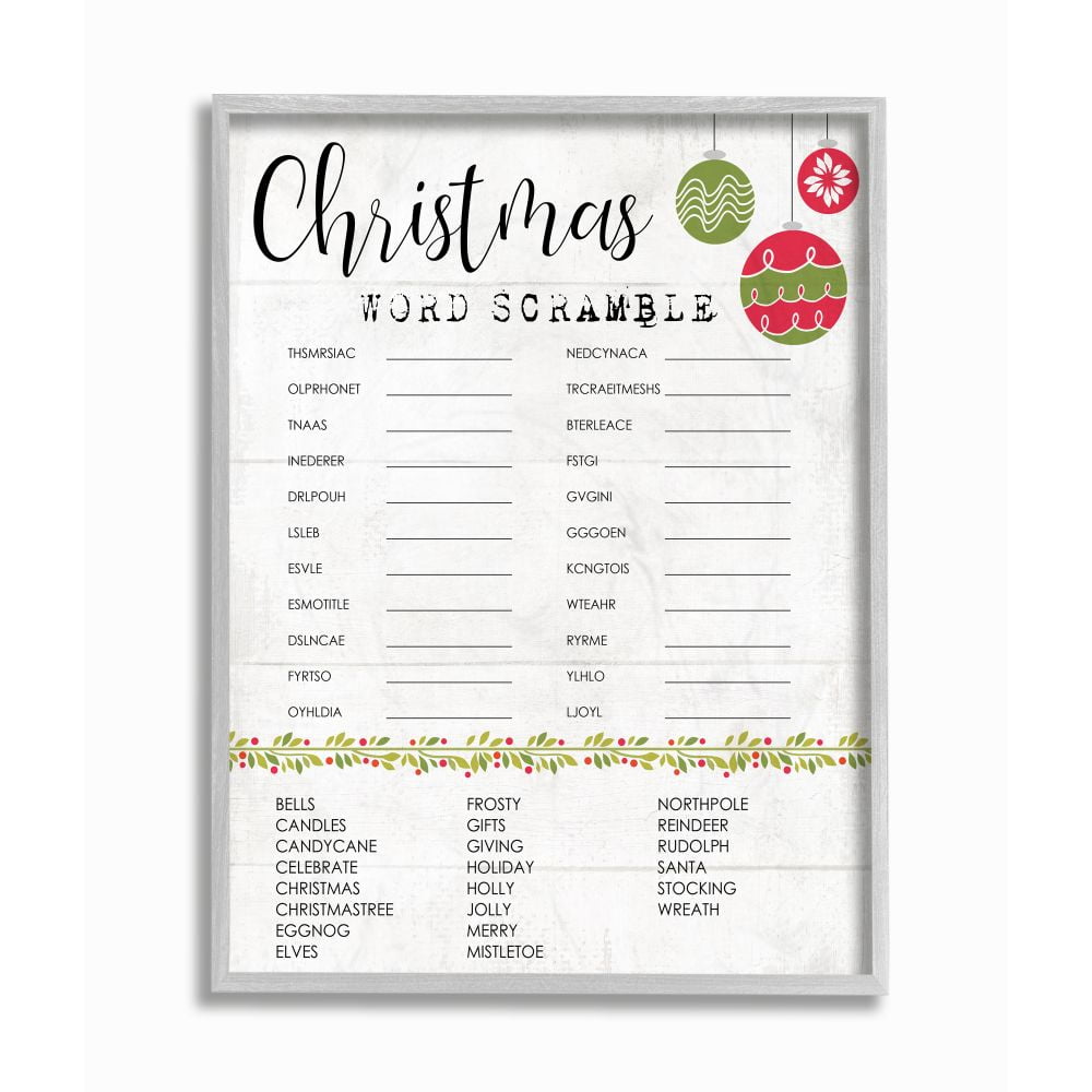Stupell Indtries Seasonal Christmas Word Scramble Activity Winter Holiday Framed Wall Art Design by Daphne Polselli, 11" x 14", Gray Framed