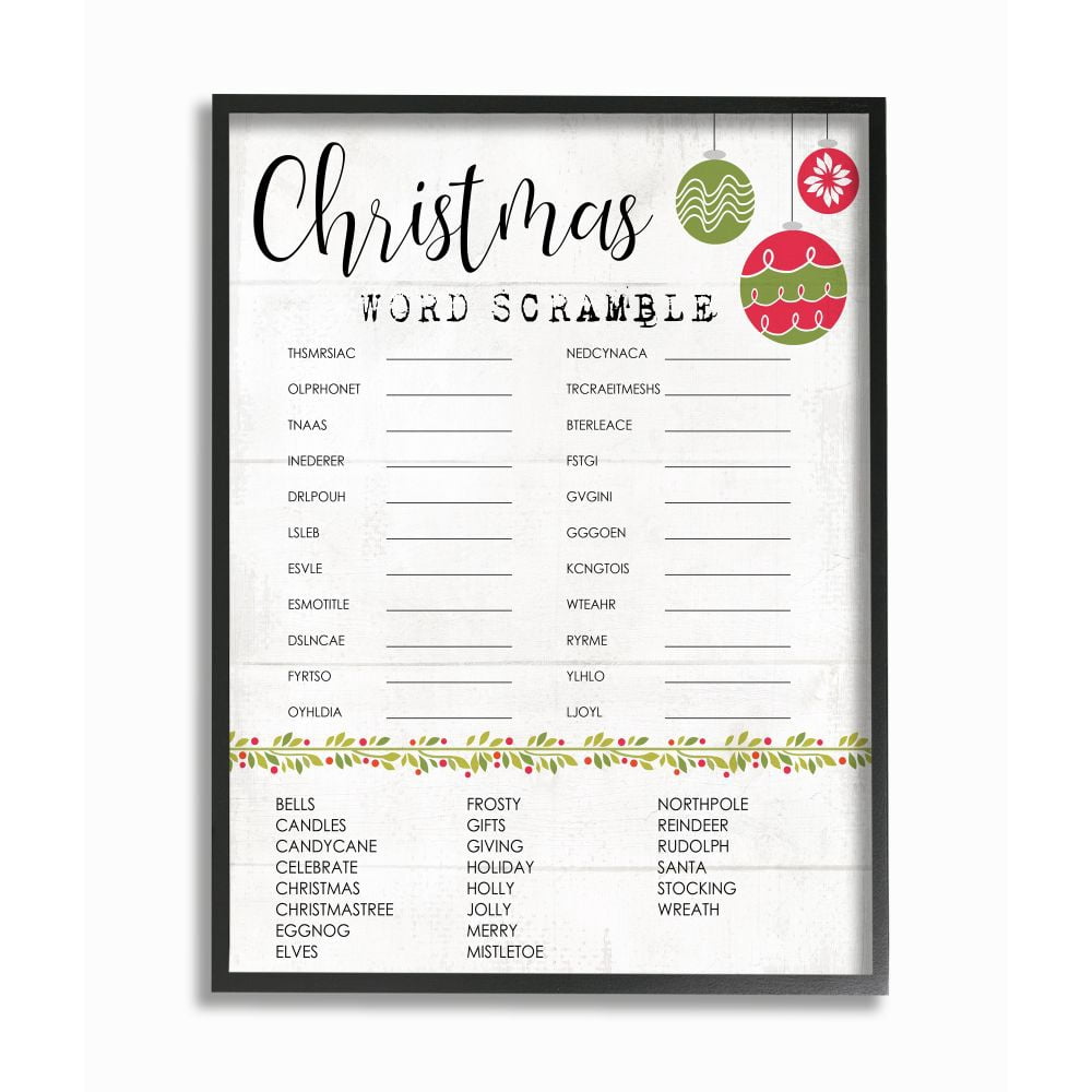 Stupell Indtries Seasonal Christmas Word Scramble Activity Winter Holiday Framed Wall Art Design by Daphne Polselli, 16" x 20", Black Framed