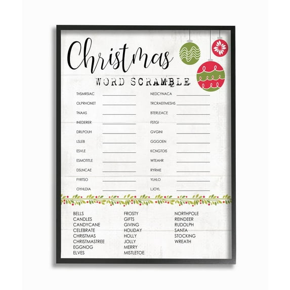 Stupell Indtries Seasonal Christmas Word Scramble Activity Winter Holiday Framed Wall Art Design by Daphne Polselli, 16" x 20", Black Framed