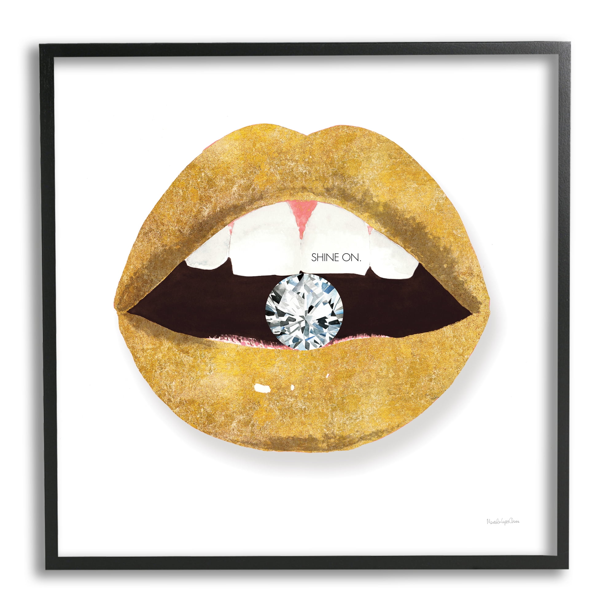 Stupell Indtries Shine On Sentiment Gold Lips Glam Diamond Bite,17 x 30,Design by Mercedes Lopez Charro