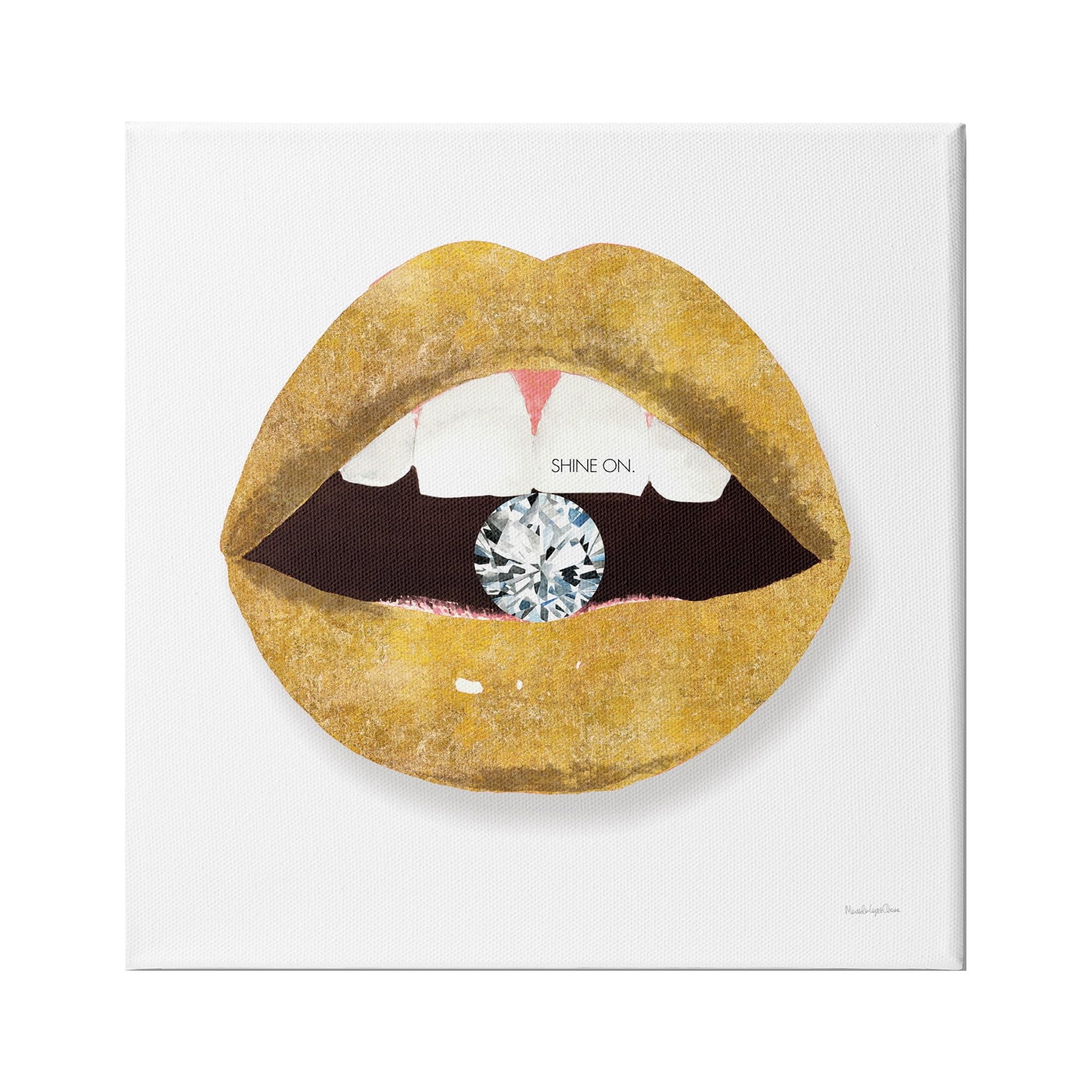 Stupell Indtries Shine On Sentiment Gold Lips Glam Diamond Bite,30 x 30,Design by Mercedes Lopez Charro