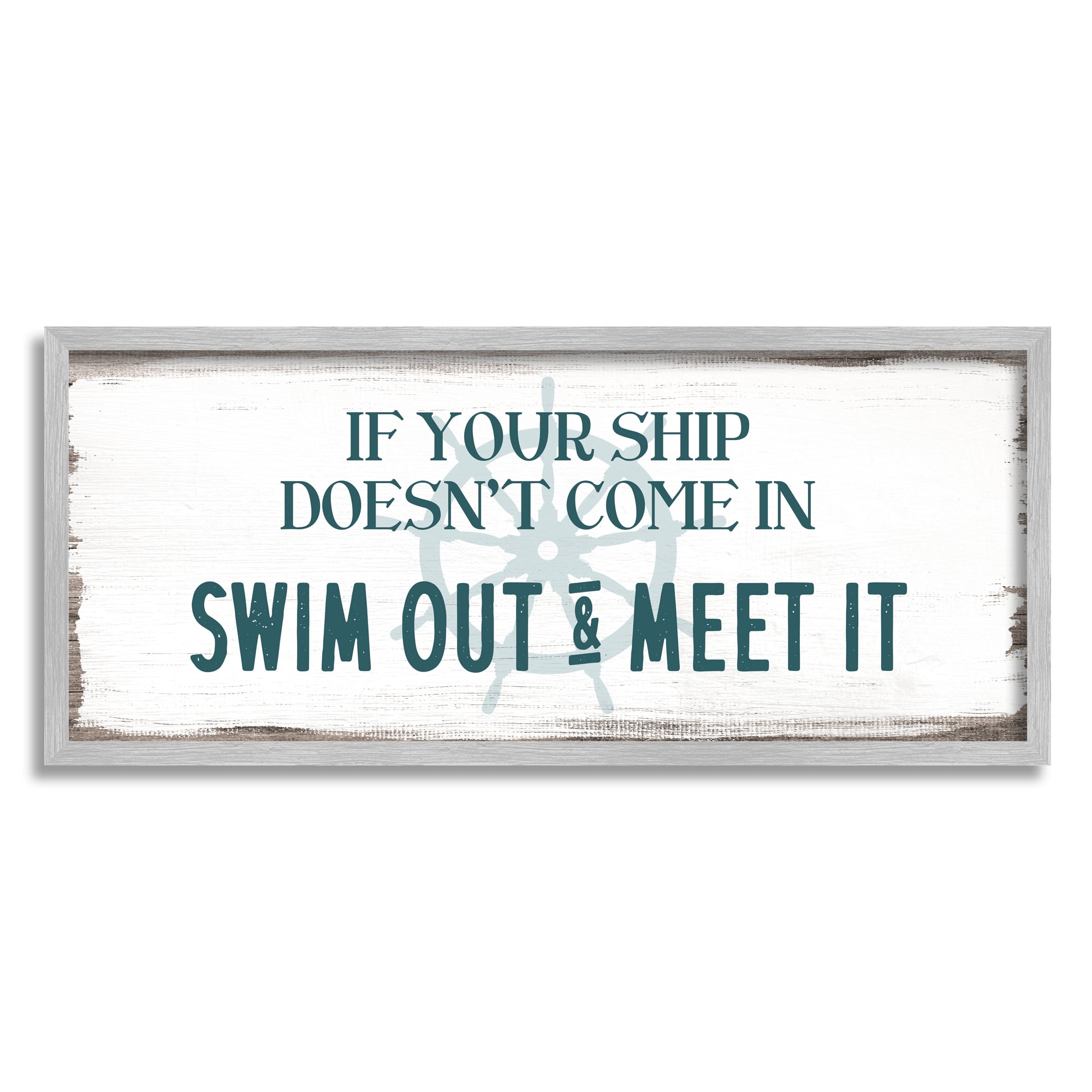 Stupell Indtries Ship Swim Out Meet It Sign Nautical Wheel,24 x 10,Design by Daphne Polselli