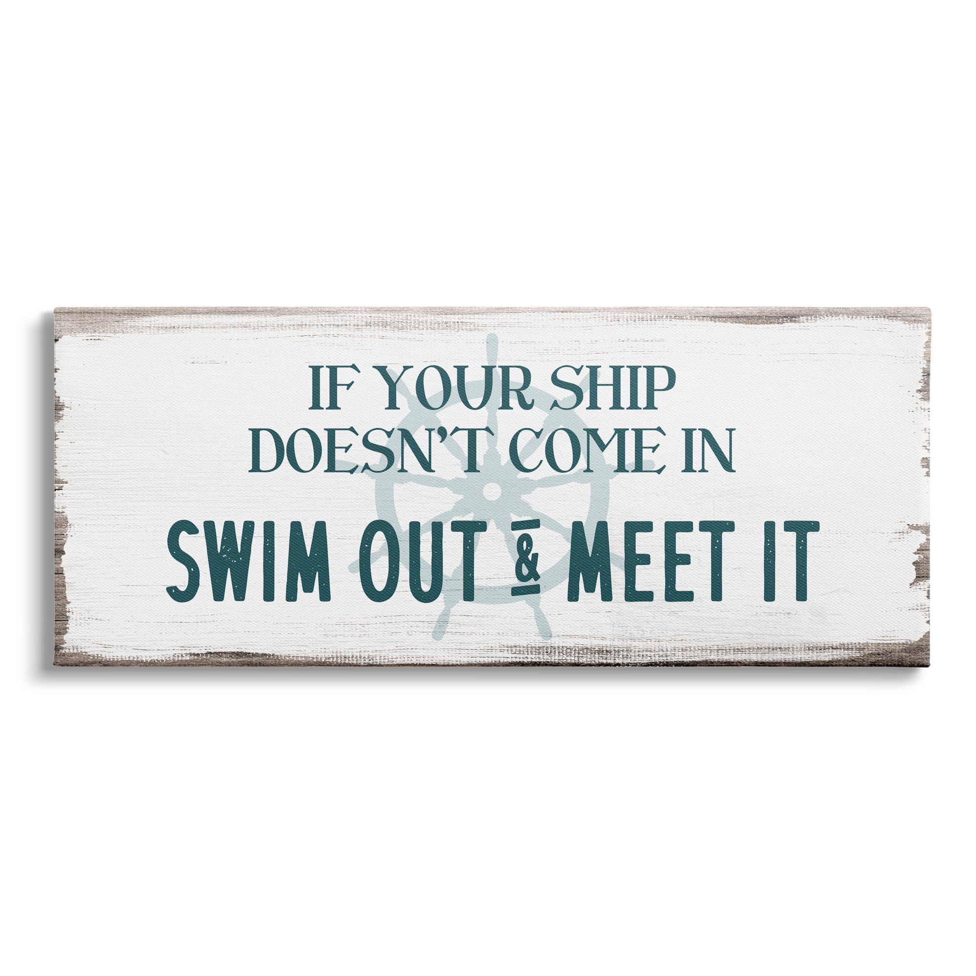 Stupell Indtries Ship Swim Out Meet It Sign Nautical Wheel,24 x 10,Design by Daphne Polselli
