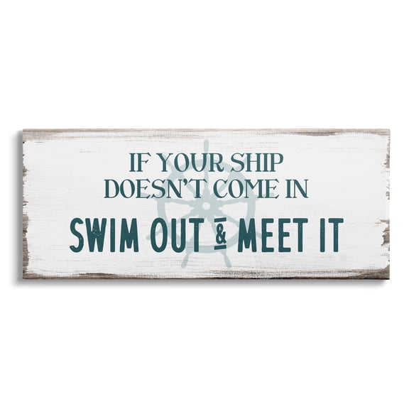 Stupell Indtries Ship Swim Out Meet It Sign Nautical Wheel,24 x 10,Design by Daphne Polselli