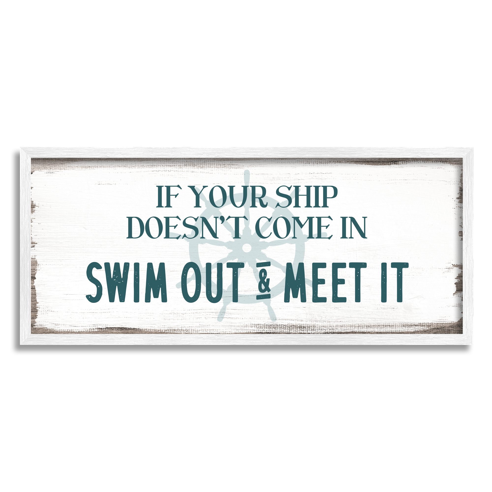 Stupell Indtries Ship Swim Out Meet It Sign Nautical Wheel,30 x 13,Design by Daphne Polselli