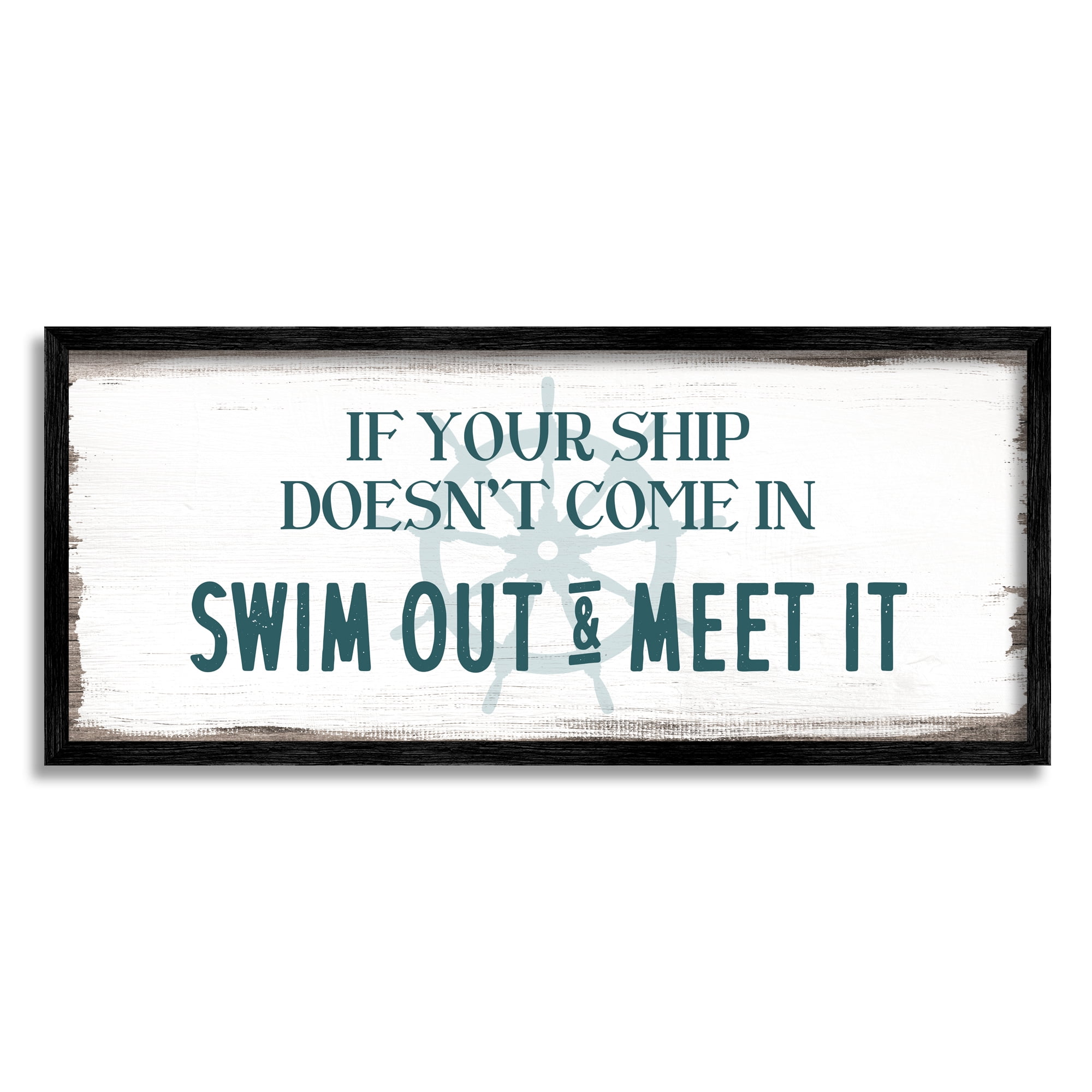 Stupell Indtries Ship Swim Out Meet It Sign Nautical Wheel,30 x 13,Design by Daphne Polselli