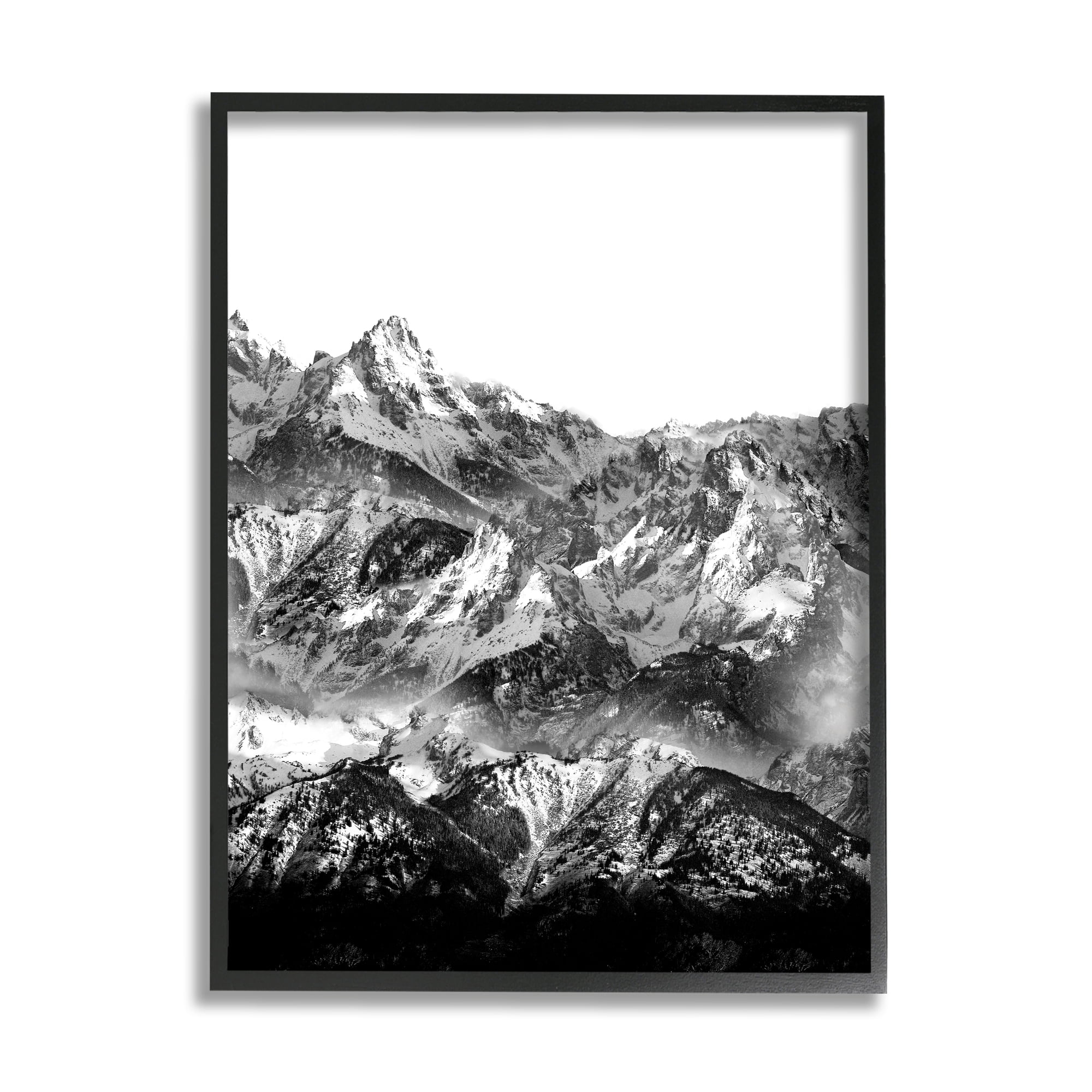 Stupell Indtries Snow Cap Mountains High Contrast Black White Landscape,11 x 14,Design by Shelley Lake