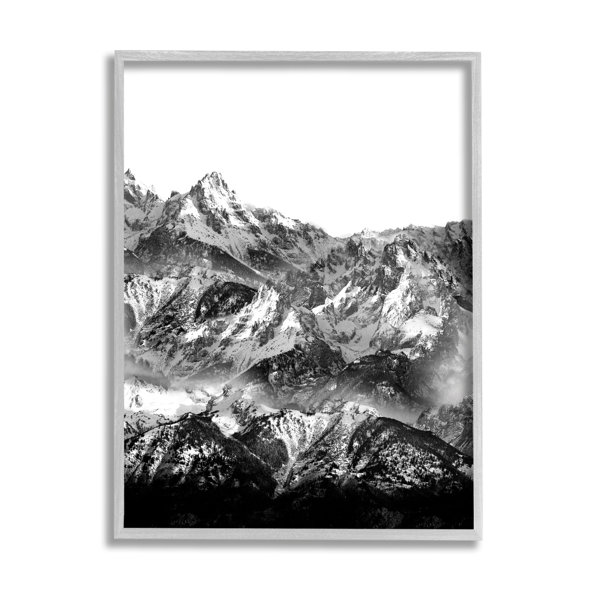 Stupell Indtries Snow Cap Mountains High Contrast Black White Landscape,16 x 20,Design by Shelley Lake
