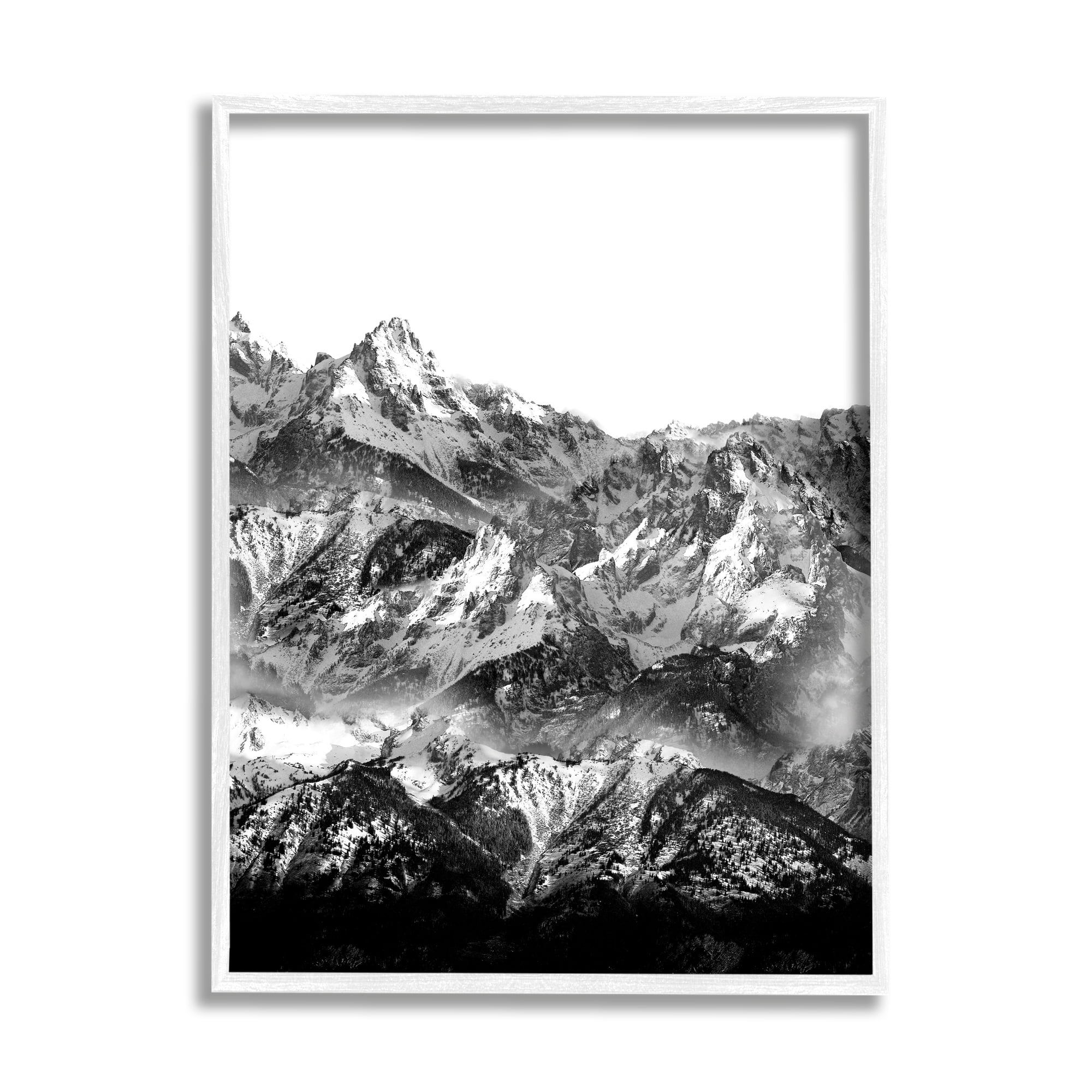 Stupell Indtries Snow Cap Mountains High Contrast Black White Landscape,16 x 20,Design by Shelley Lake