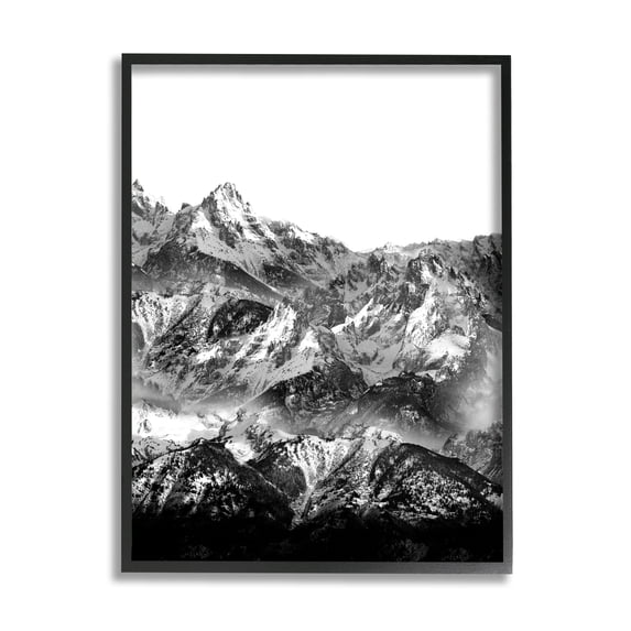 Stupell Indtries Snow Cap Mountains High Contrast Black White Landscape,24 x 30,Design by Shelley Lake