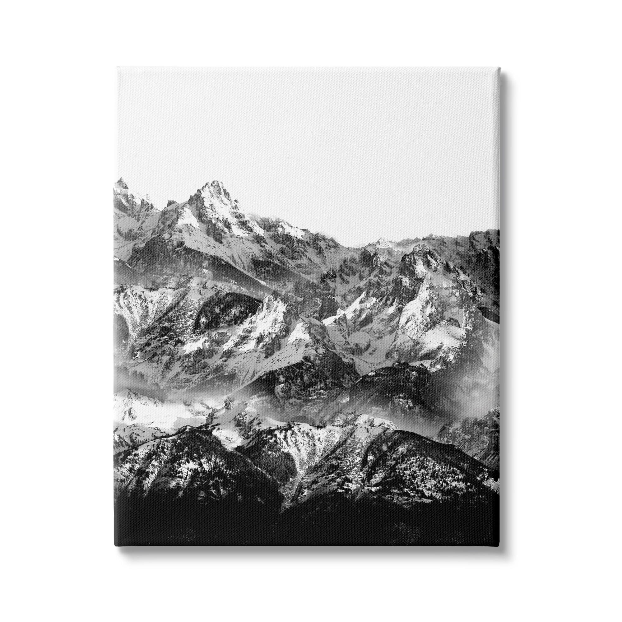 Stupell Indtries Snow Cap Mountains High Contrast Black White Landscape,36 x 48,Design by Shelley Lake