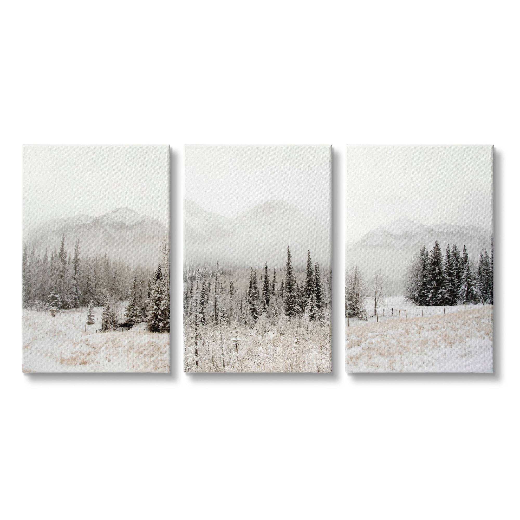 Snowy Countryside Landscape Canvas Wall Art Triptych, 16 x 24