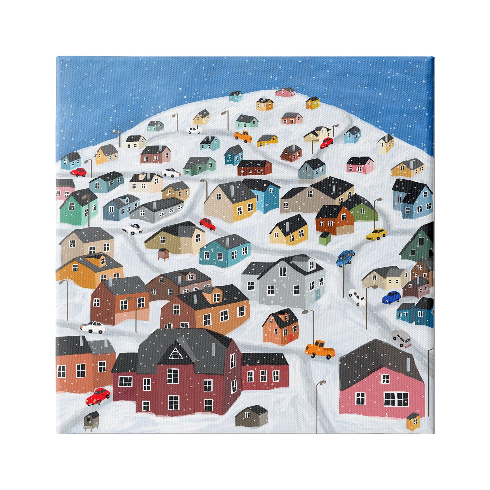 Stupell Indtries Snowy Village on Hill Cityscape Greenland Town Buildings,30 x 30,Design by Carla Daly