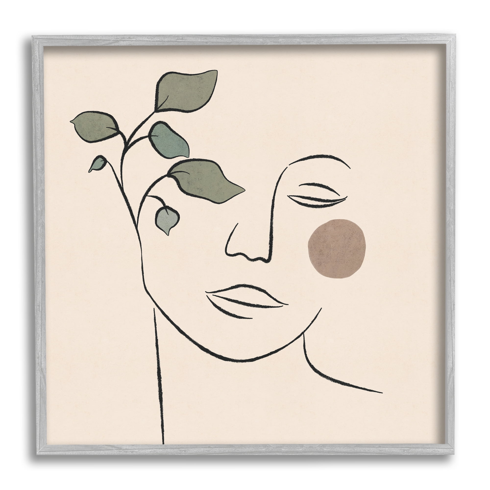 Stupell Indtries Soft Female Face Line Drawing Abstract Plant Sun,12 x 12,Design by JJ Design Hoe LLC