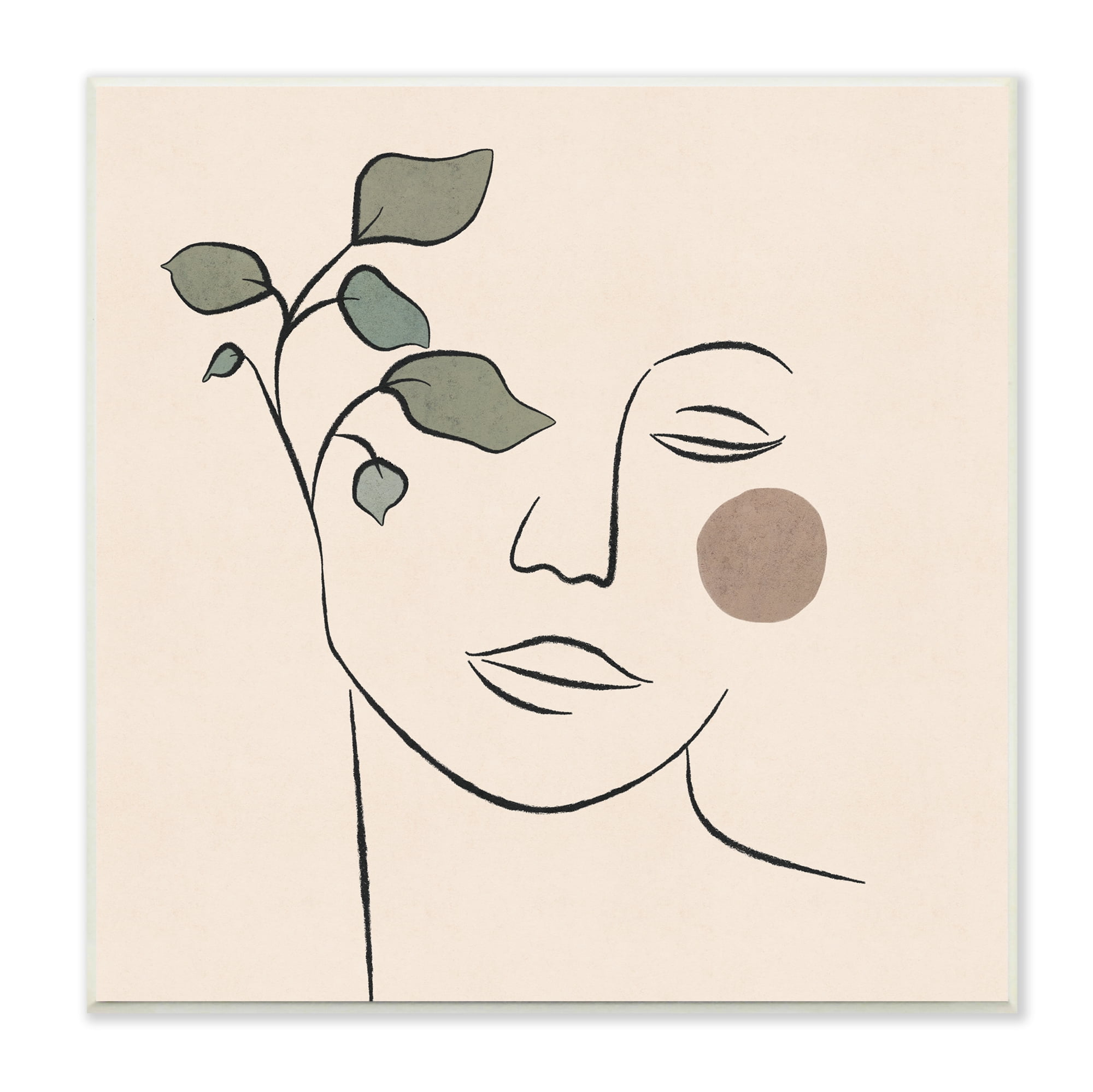 Stupell Indtries Soft Female Face Line Drawing Abstract Plant Sun,12 x 12,Design by JJ Design Hoe LLC