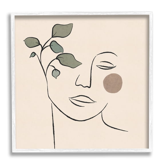 Stupell Indtries Soft Female Face Line Drawing Abstract Plant Sun,17 x 17,Design by JJ Design Hoe LLC