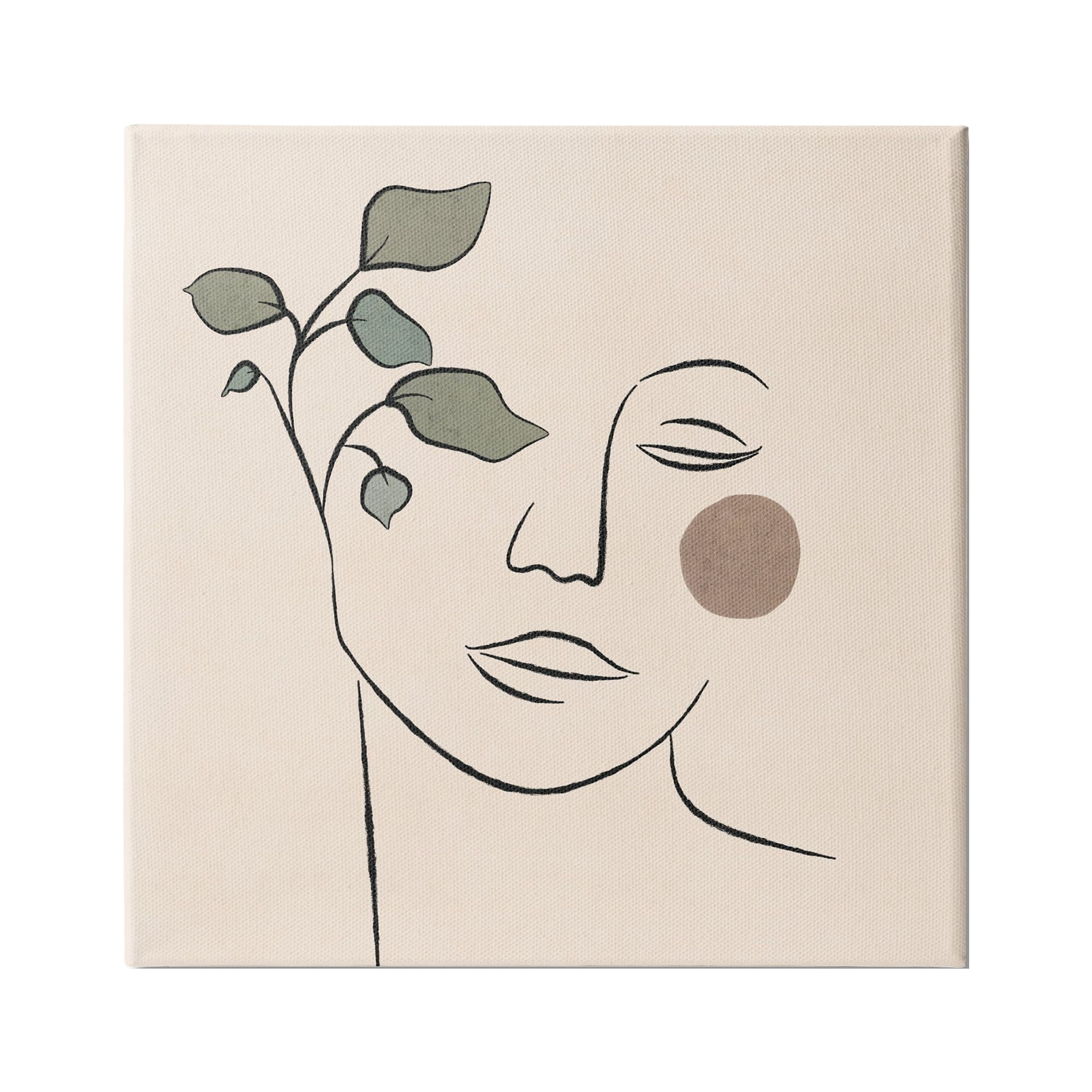Stupell Indtries Soft Female Face Line Drawing Abstract Plant Sun,17 x 17,Design by JJ Design Hoe LLC