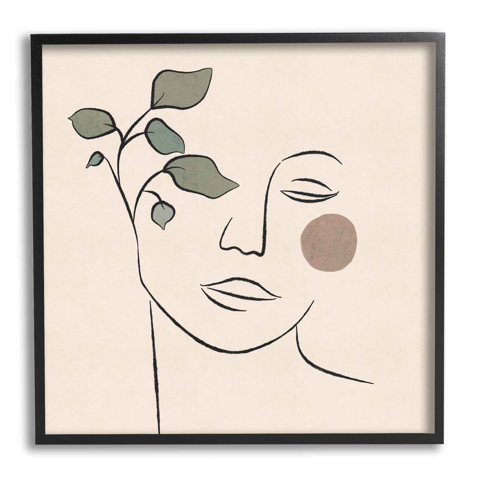 Stupell Indtries Soft Female Face Line Drawing Abstract Plant Sun,17 x 30,Design by JJ Design Hoe LLC