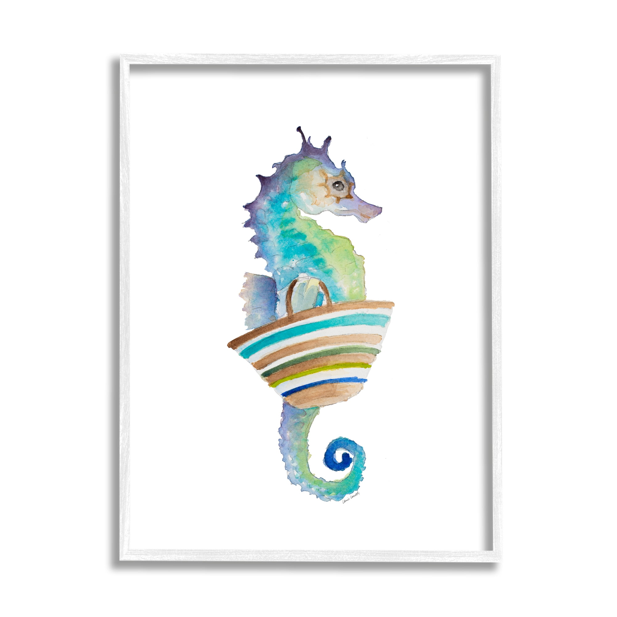 Stupell Indtries Soft Ombre Seahorse Striped Beach Bag Aquatic Animal,11 x 14,Design by Lanie Loreth