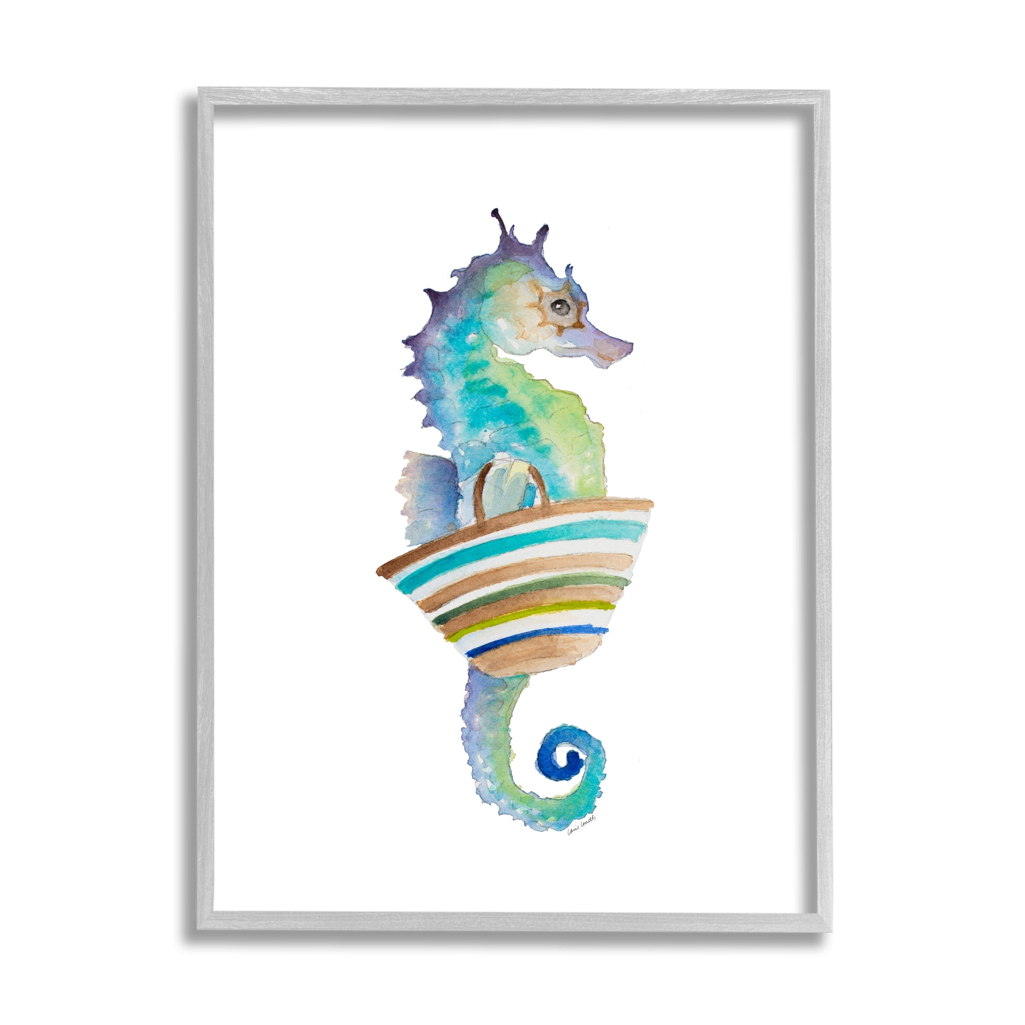 Stupell Indtries Soft Ombre Seahorse Striped Beach Bag Aquatic Animal,16 x 20,Design by Lanie Loreth