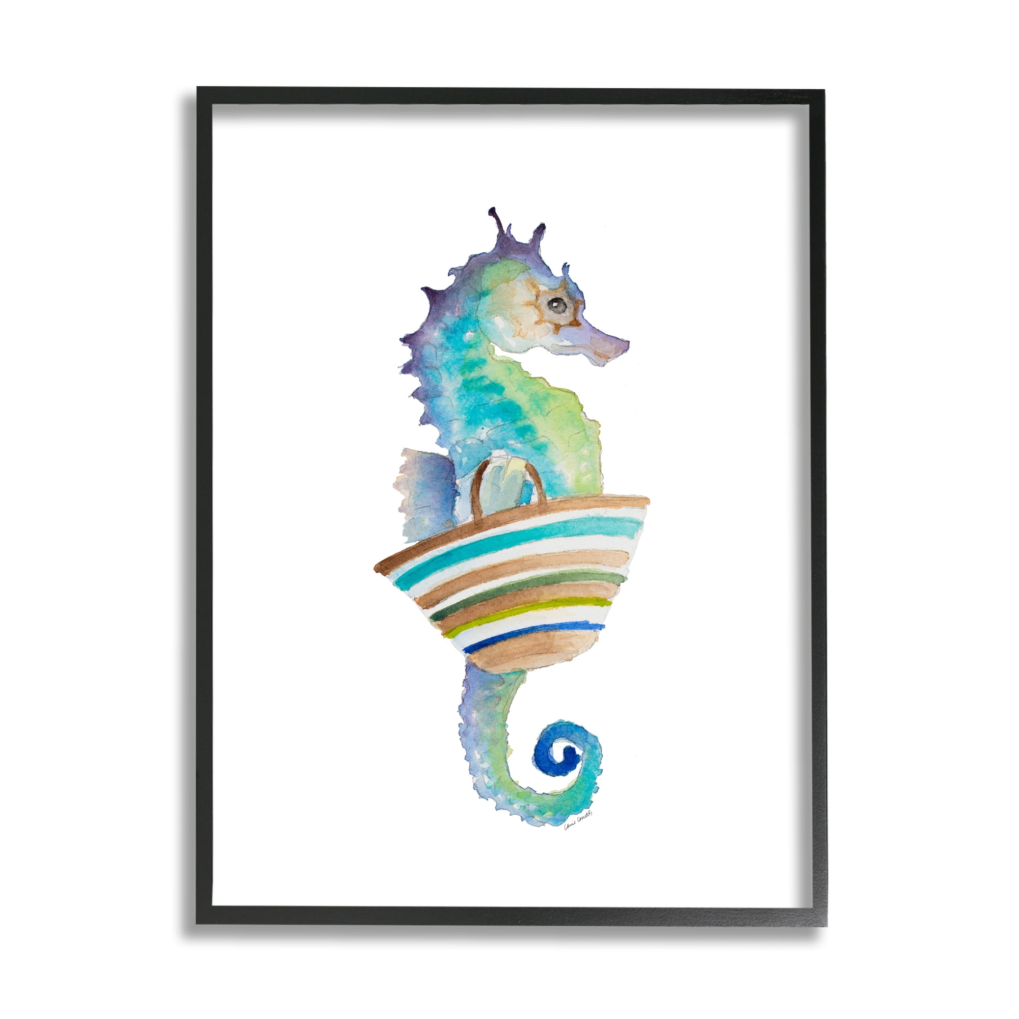 Stupell Indtries Soft Ombre Seahorse Striped Beach Bag Aquatic Animal,24 x 30,Design by Lanie Loreth