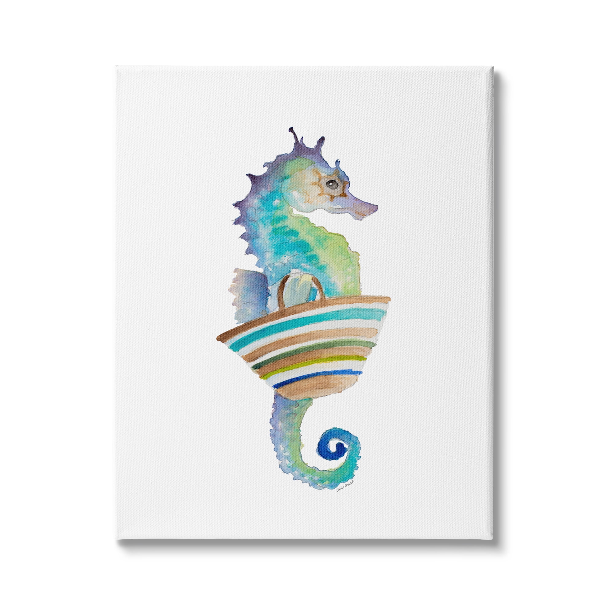 Stupell Indtries Soft Ombre Seahorse Striped Beach Bag Aquatic Animal,30 x 40,Design by Lanie Loreth