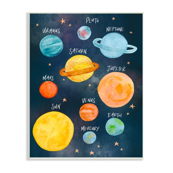 Stupell Indtries Solar System Planet Clter Watercolor Milky Way Galaxy,10 x 15,Design by Amanda Hoton