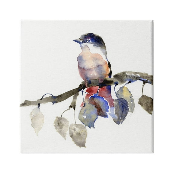 Stupell Indtries Song Bird Perched on Blue Autumn Leaf Branch,17 x 17,Design by Verbrugge Watercolor