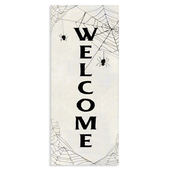 Stupell Industries Cottage Spooky Spiderweb Welcome Sign Festive Halloween Greeting Canvas Art, 10 x 24, by Sally Swatland